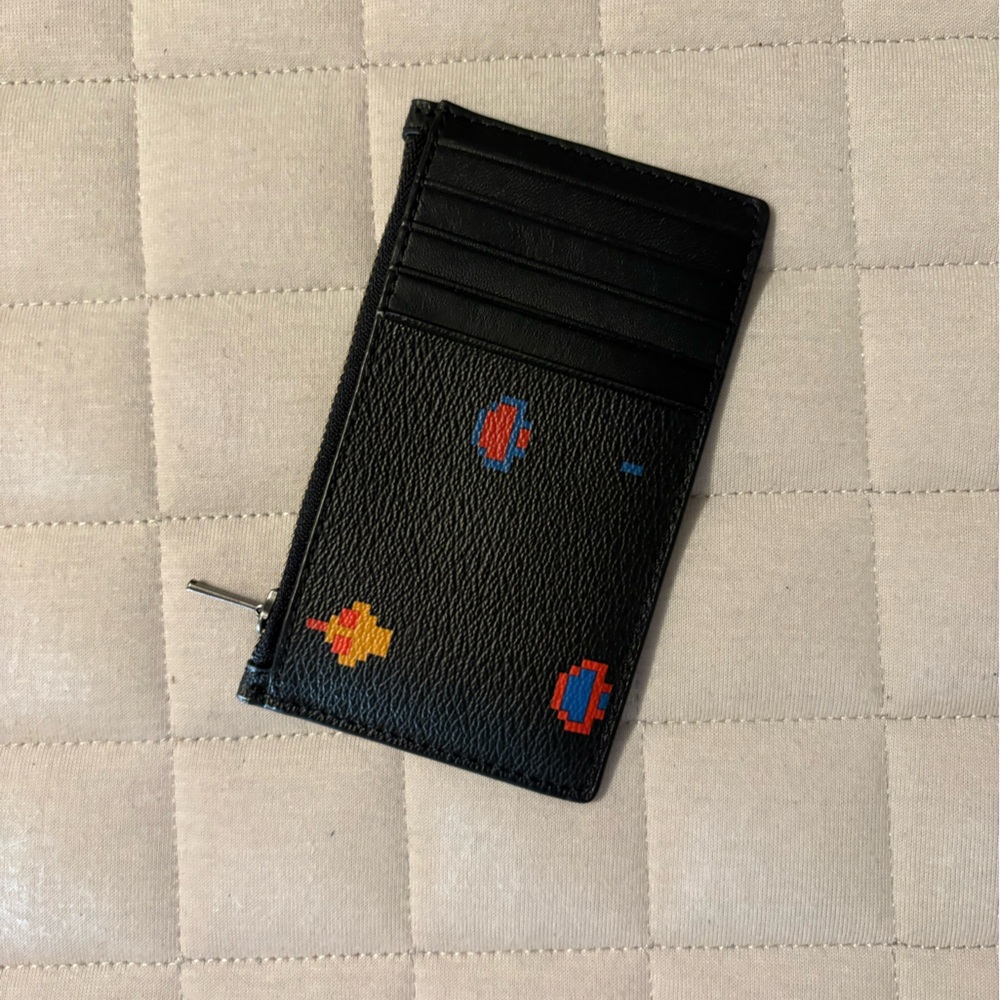 Coach Black Card Holder with Colorful Video Game Accents